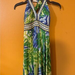 BCBGMaxAzria Blue and Green Patterned Maxi Dress